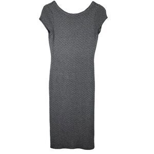 Zara Knit Dress Bodycon Scoop Back Cap Sleeve Black White Herringbone Size Small